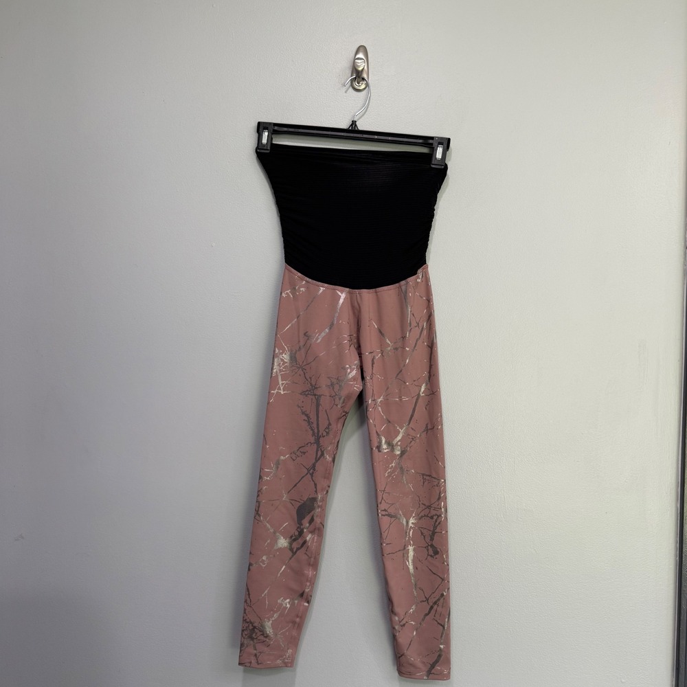 Beyond the‎ Bump by Beyond Yoga Maternity Leggings Pink Silver Marble Small